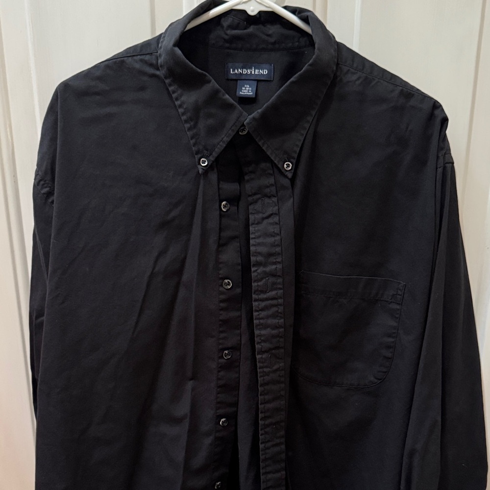 Lands' End Men's Black Casual Button Down Shirt